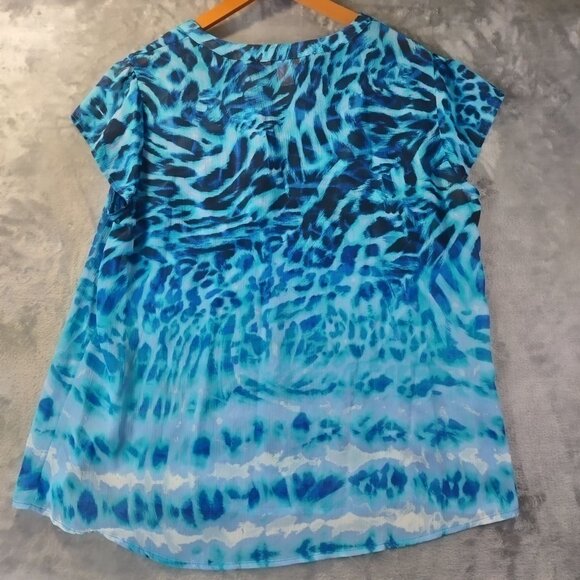 Christopher & Banks Womens Top Large Blue Ombre Animal Print Blouse Sheer Vibe - Picture 4 of 8